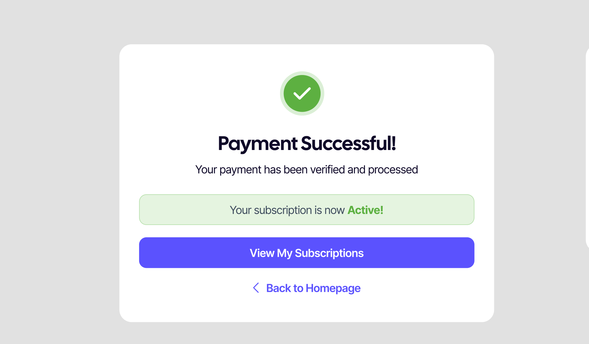 Payment success page