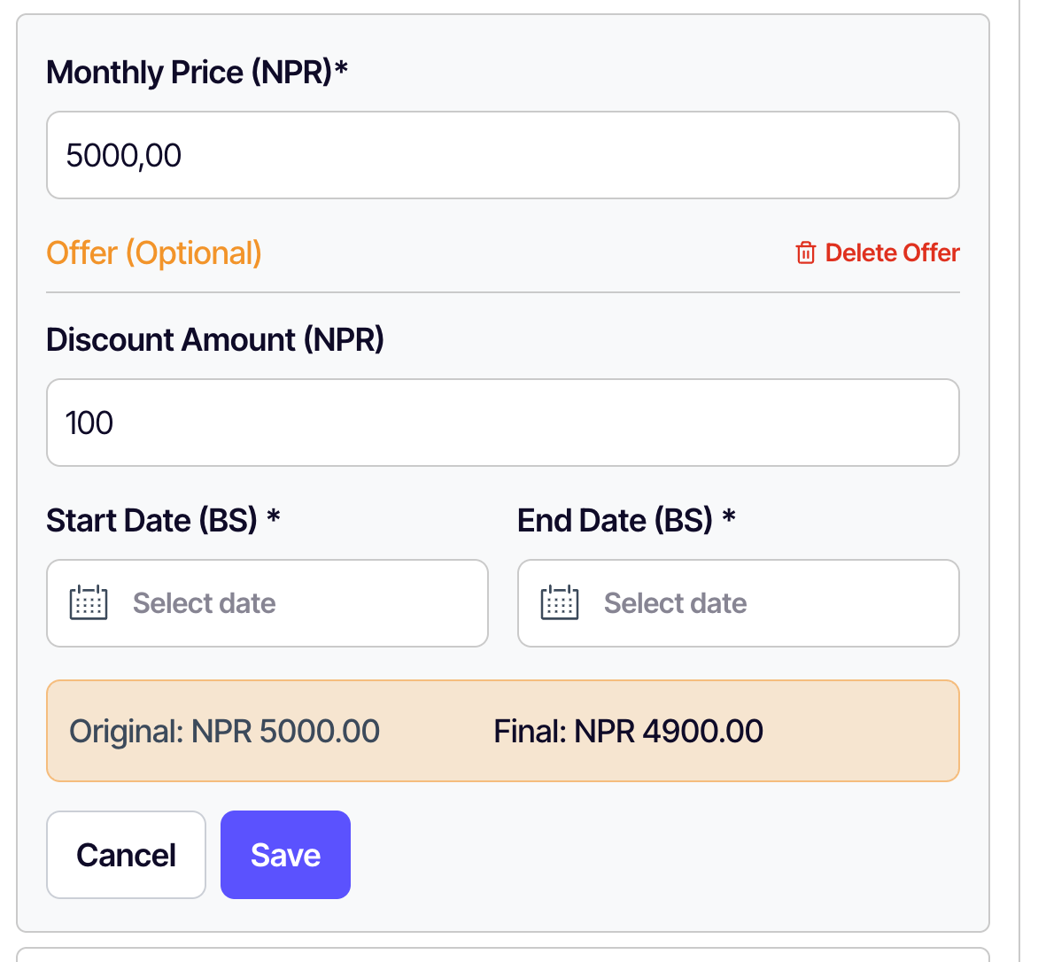 Create offer modal