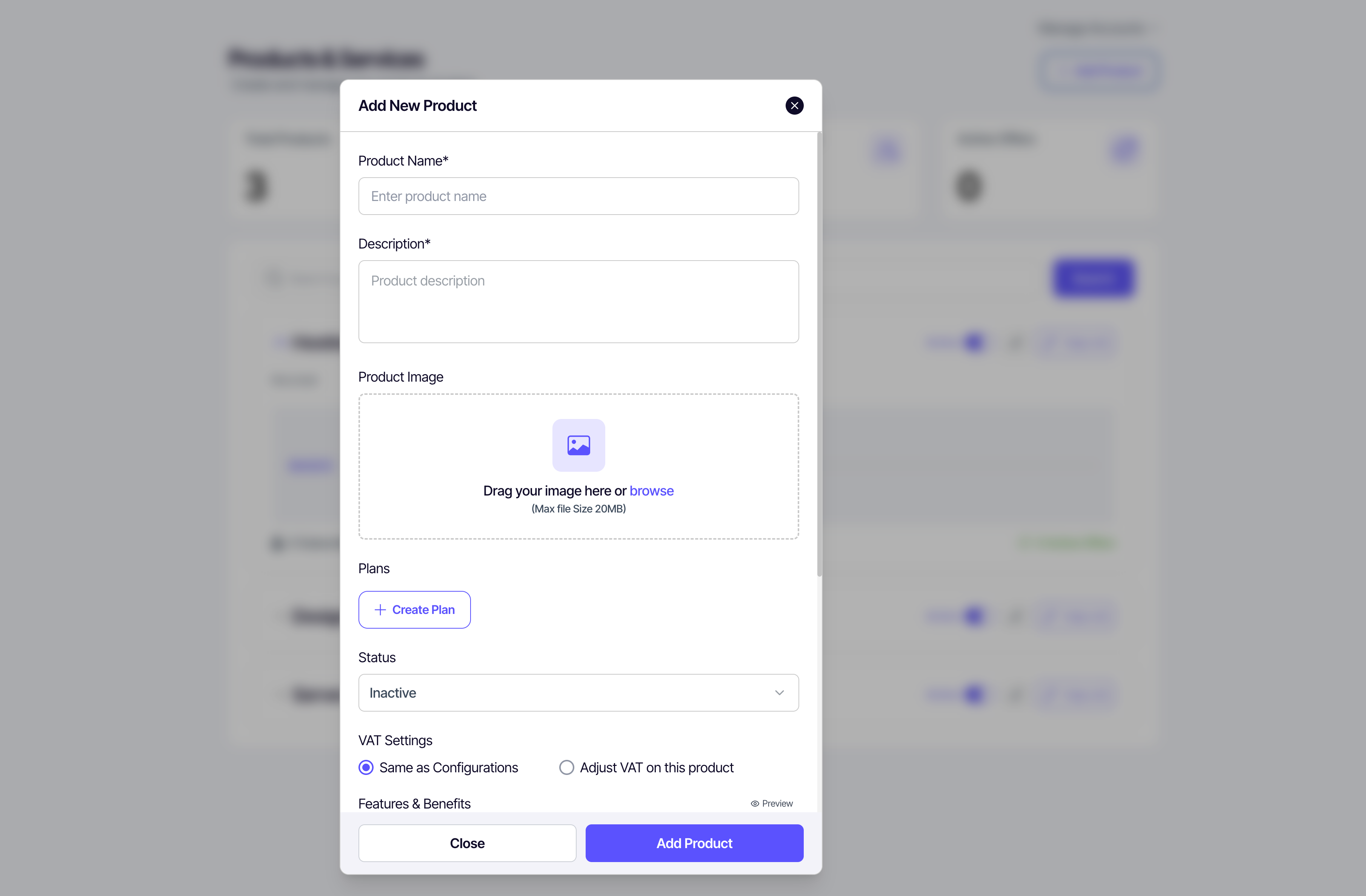 Add New Product page