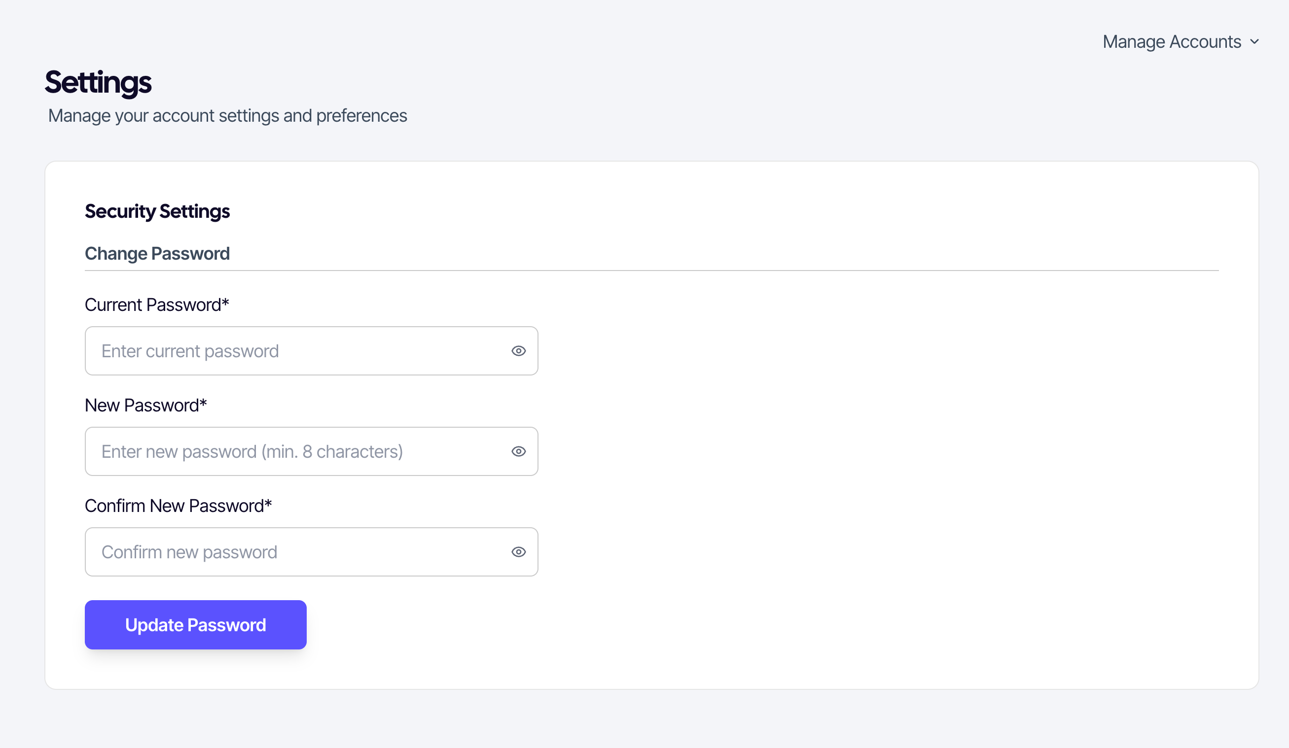 Change password screen