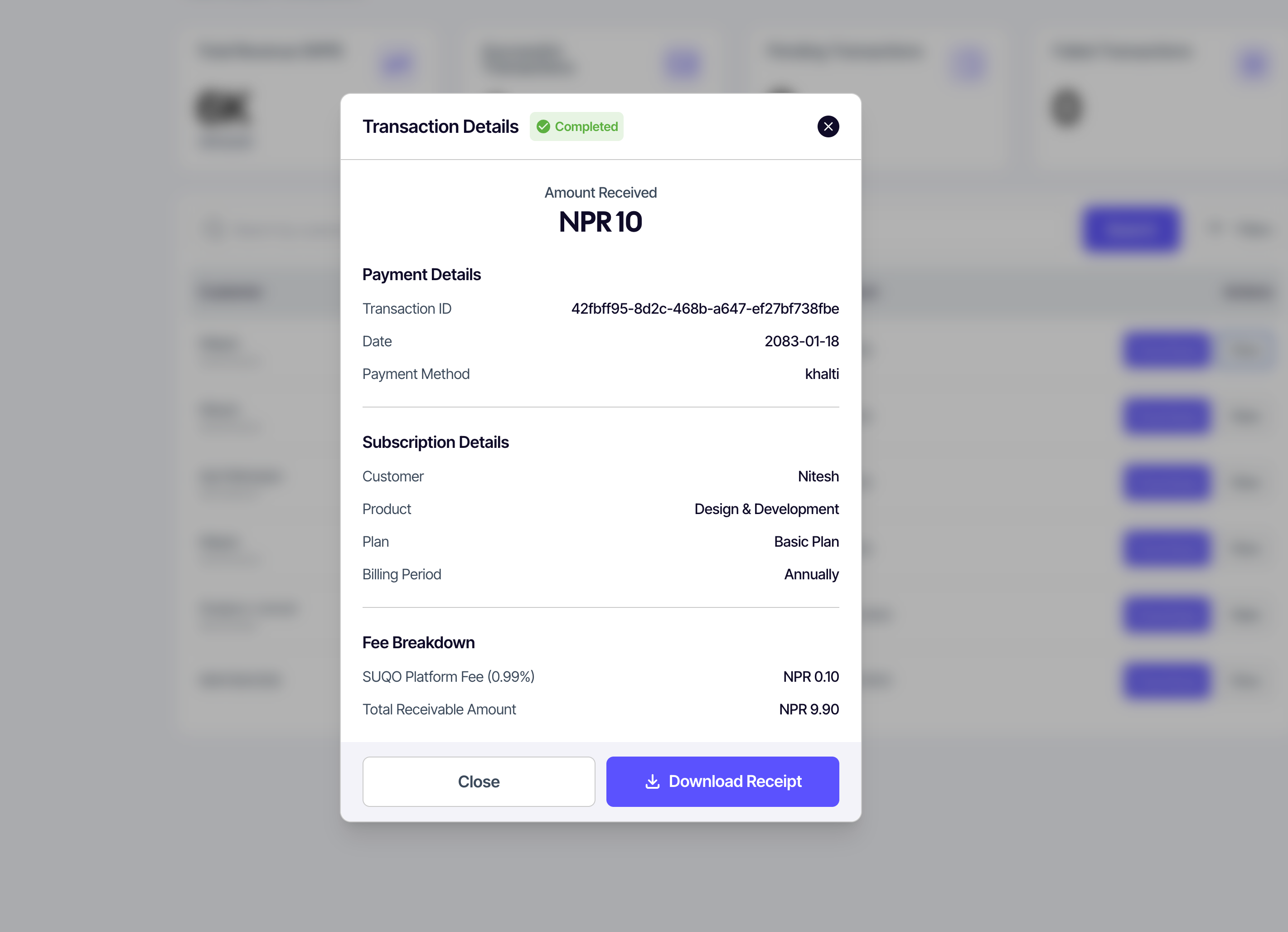 Transaction detail